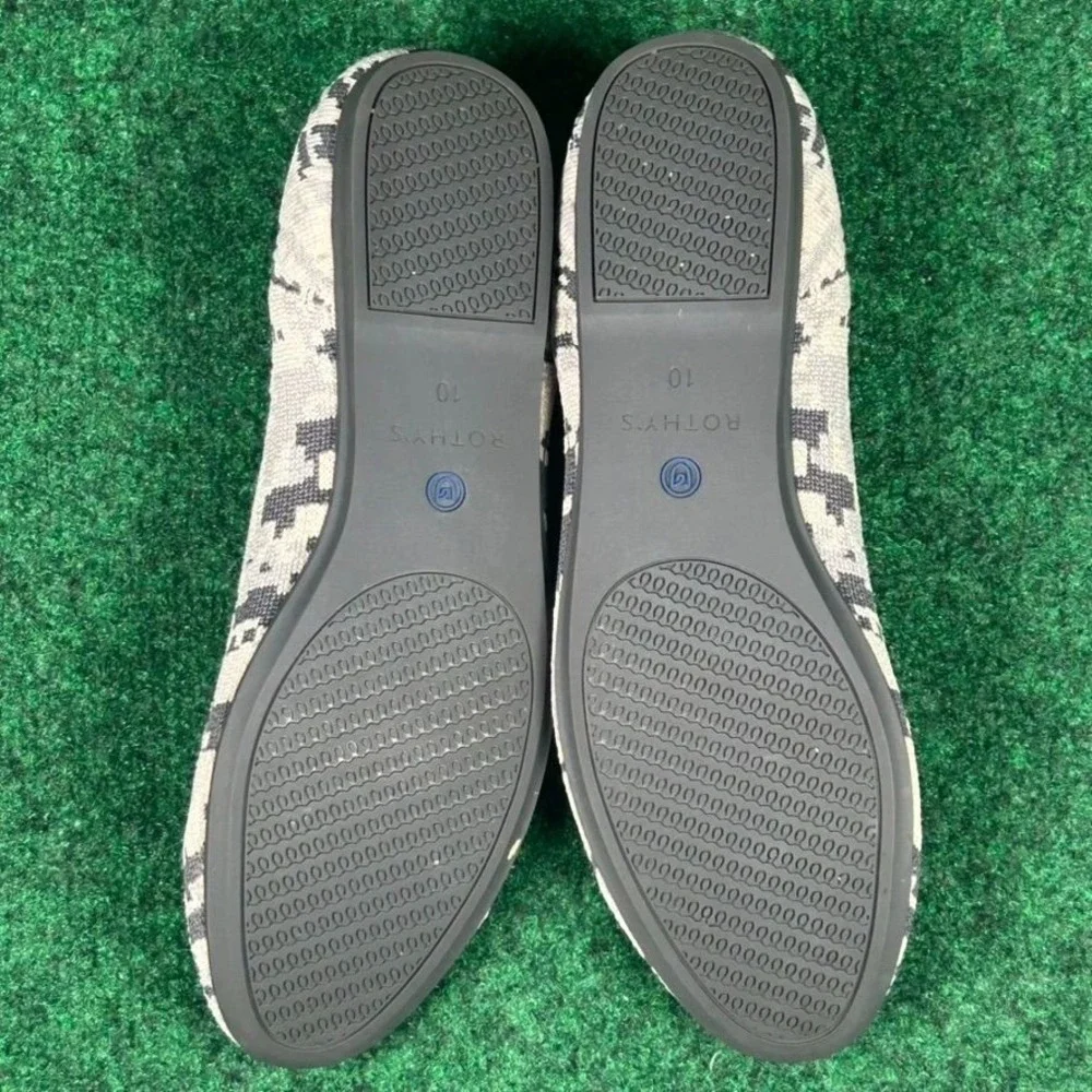 Rothys The Flat Round Toe Knit Ash Grey Camouflage Flats Womens 10‎ Rubber Sole